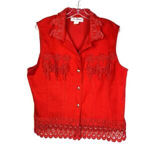 Vintage 90s rodeo western feminine cowgirl red vest with lace details women’s L